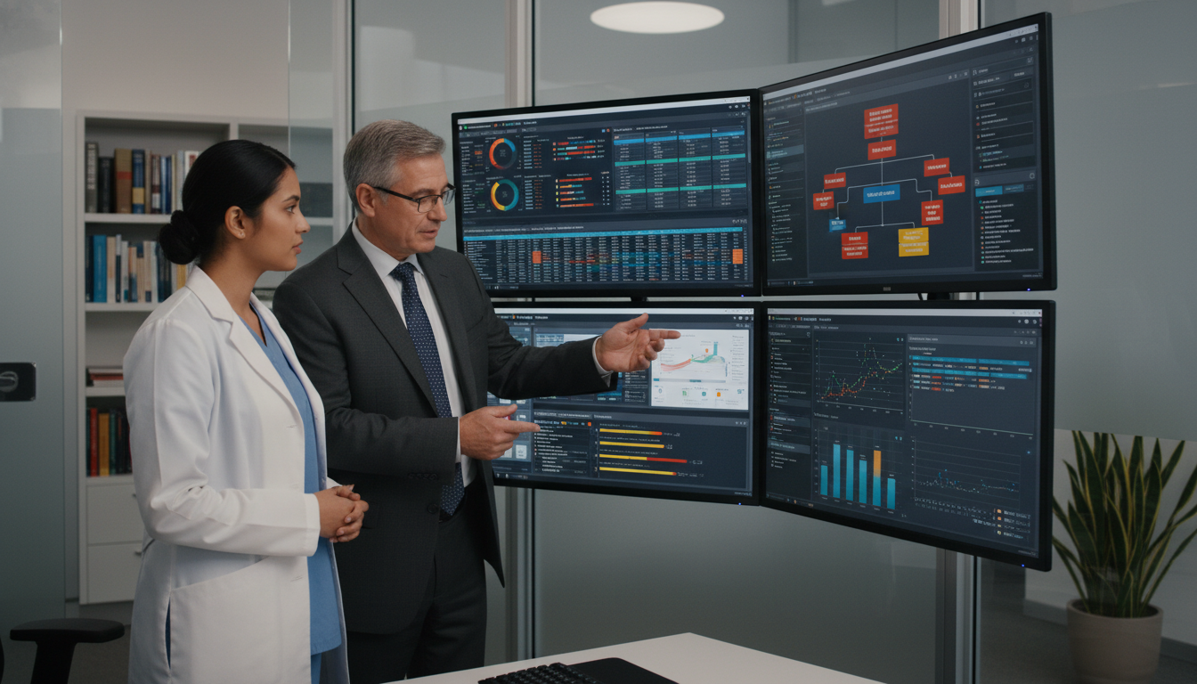 Clinical informatics resident reviewing EHR data dashboards with mentor Clinical informatics resident reviewing EHR data dashboards with mentor - US citizen IMG for Questions to Ask Programs for US