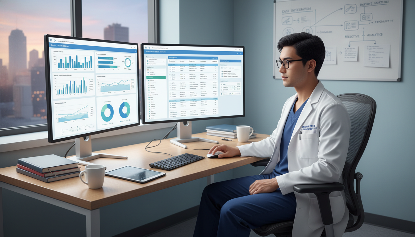 Resident physician reviewing EHR data for an informatics research project Resident physician reviewing EHR data for an informatics research project - US citizen IMG for Research During Residency for