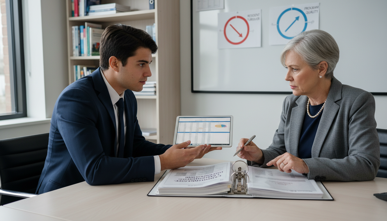 Medical resident interviewing with program director about residency culture Medical resident interviewing with program director about residency culture - US citizen IMG for Resident Turnover Warning Si