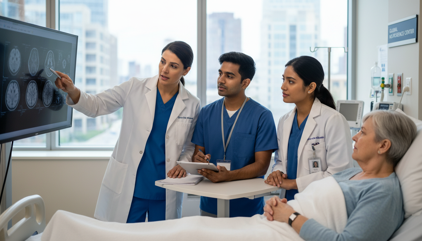 Neurology team on inpatient ward discussing a complex case Neurology team on inpatient ward discussing a complex case - US citizen IMG for Away Rotation Strategy for US Citizen IMG in