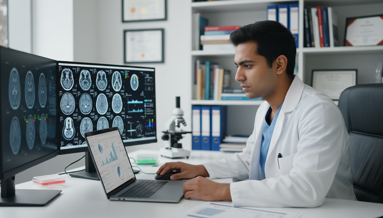 US citizen IMG working on neurology research data US citizen IMG working on neurology research data - US citizen IMG for Research Profile Building for US Citizen IMG in Neurol