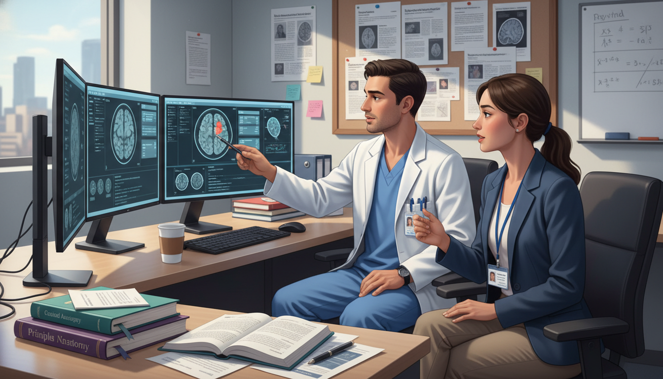Neurosurgery resident and IMG student collaborating on brain surgery research - US citizen IMG for Networking in Medicine for