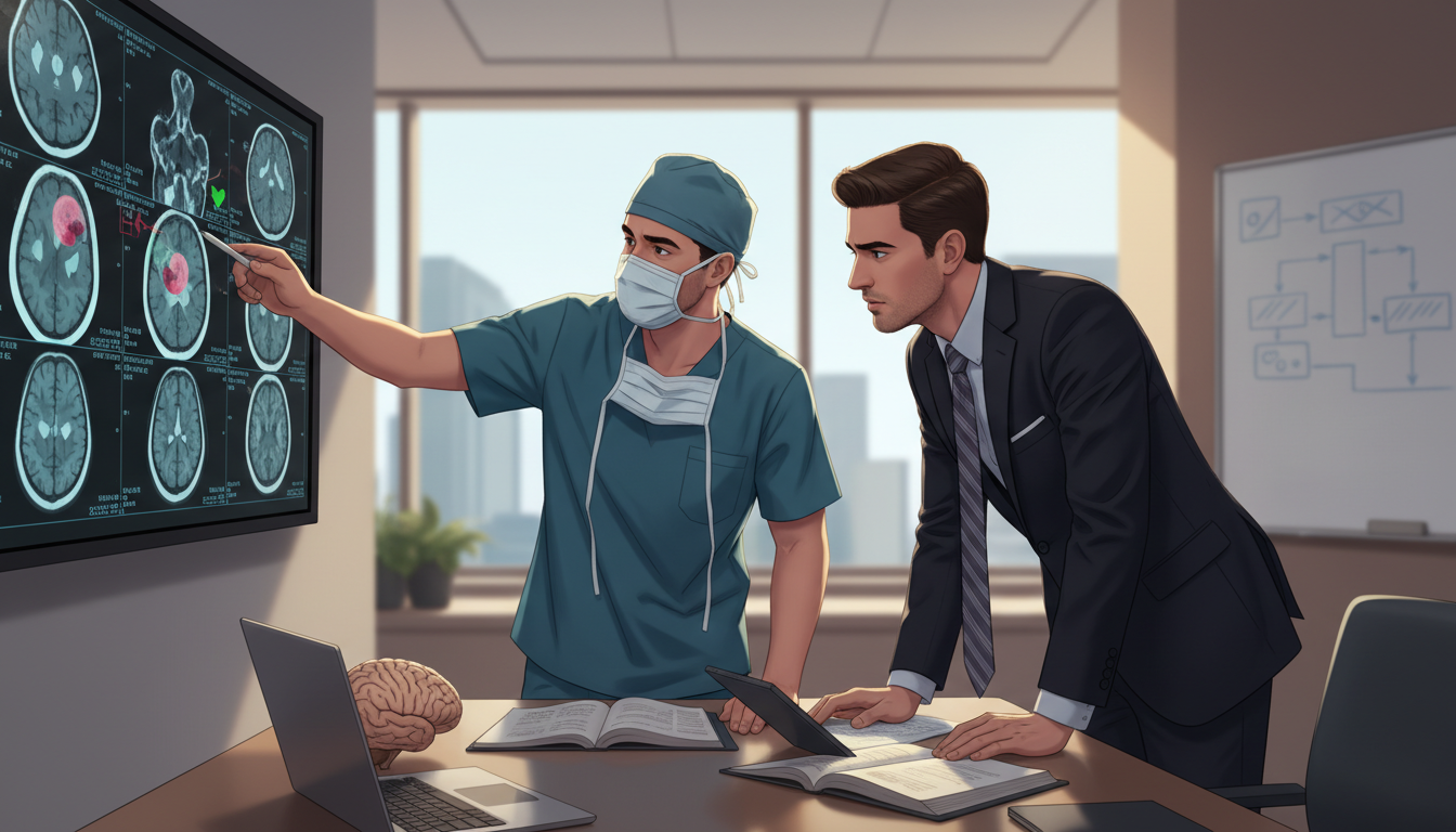 Neurosurgery resident and applicant reviewing brain imaging before residency interview Neurosurgery resident and applicant reviewing brain imaging before residency interview - US citizen IMG for Pre-Interview Pre