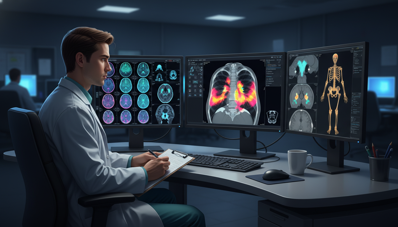 Nuclear medicine resident reviewing PET-CT images Nuclear medicine resident reviewing PET-CT images - US citizen IMG for CV Building for US Citizen IMG in Nuclear Medicine