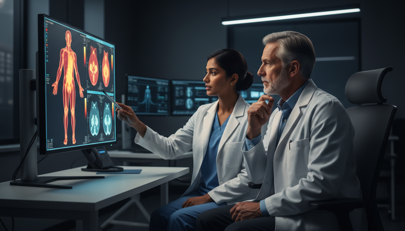 Nuclear medicine resident discussing PET-CT scans with attending - US citizen IMG for Common Interview Questions for US Citiz