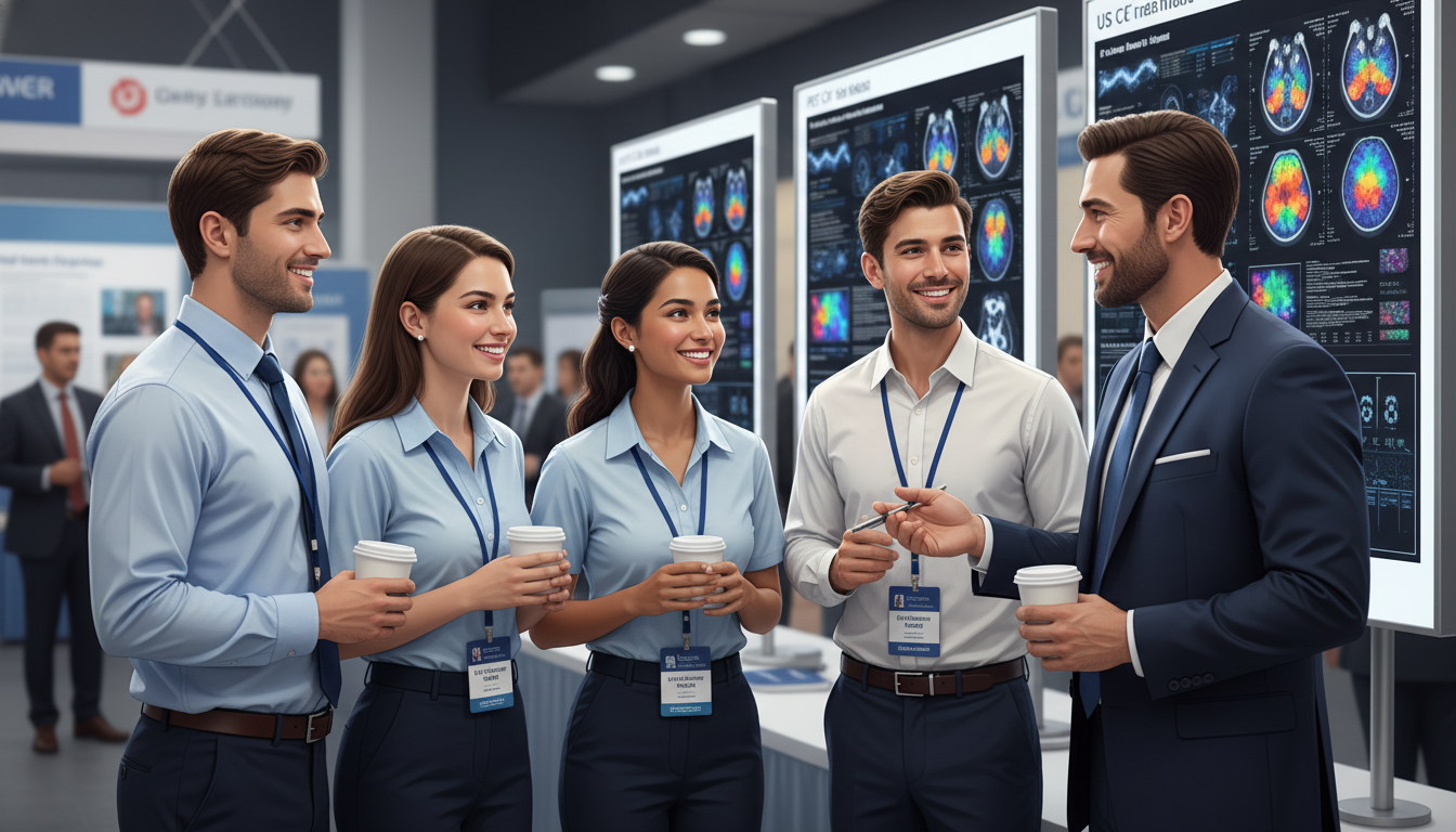 Medical students and residents networking at a nuclear medicine conference poster session - US citizen IMG for Networking in