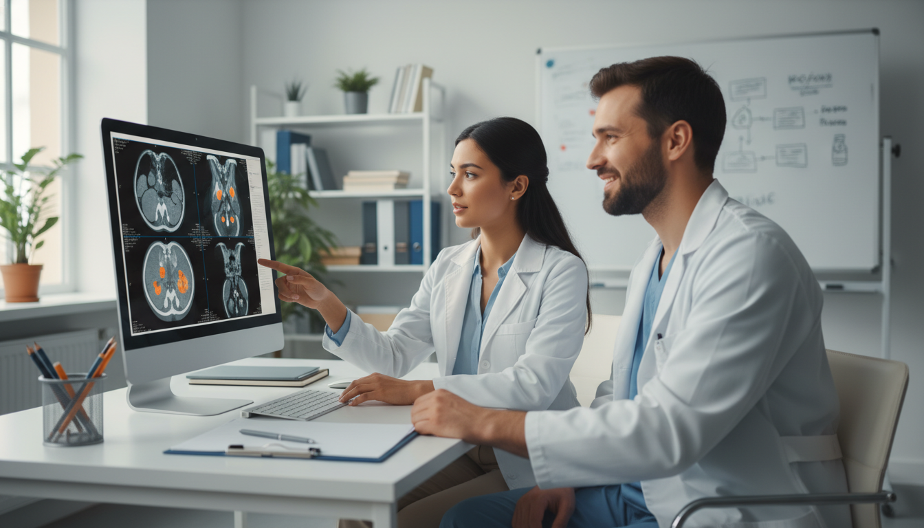 Medical student discussing nuclear medicine research with mentor - US citizen IMG for Networking in Medicine for US Citizen I