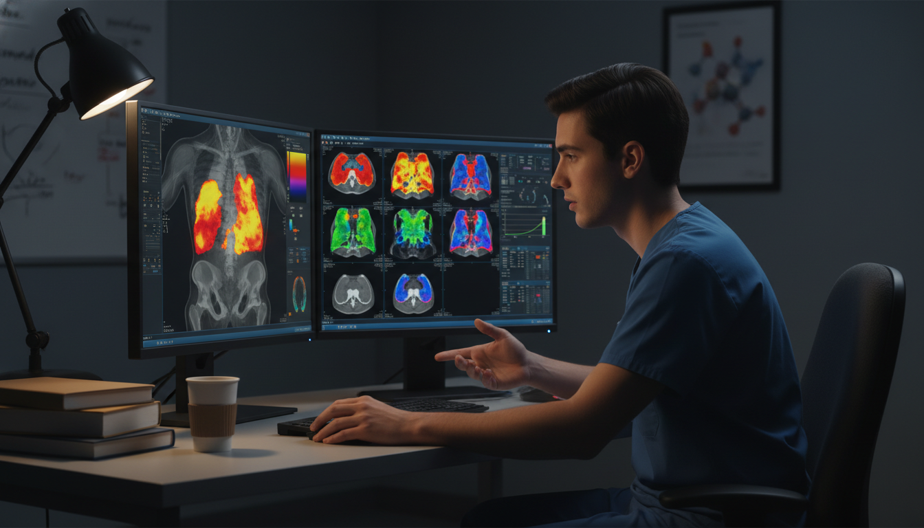 Nuclear medicine resident reviewing PET/CT images - US citizen IMG for Program Selection Strategy for US Citizen IMG in Nucle