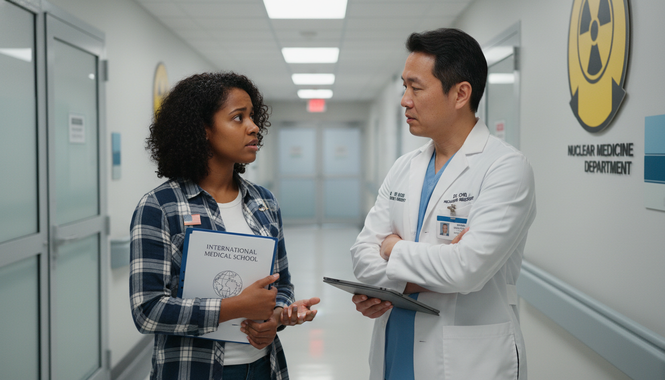 US citizen IMG nuclear medicine applicant discussing concerns with a senior resident US citizen IMG nuclear medicine applicant discussing concerns with a senior resident - US citizen IMG for Resident Turnover W