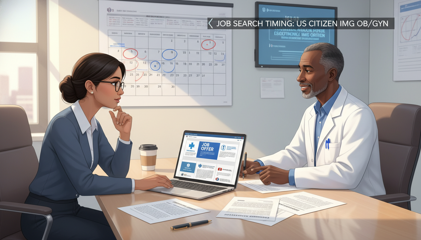 OB GYN fellow discussing job offers with mentor - US citizen IMG for Job Search Timing for US Citizen IMG in Obstetrics & Gyn