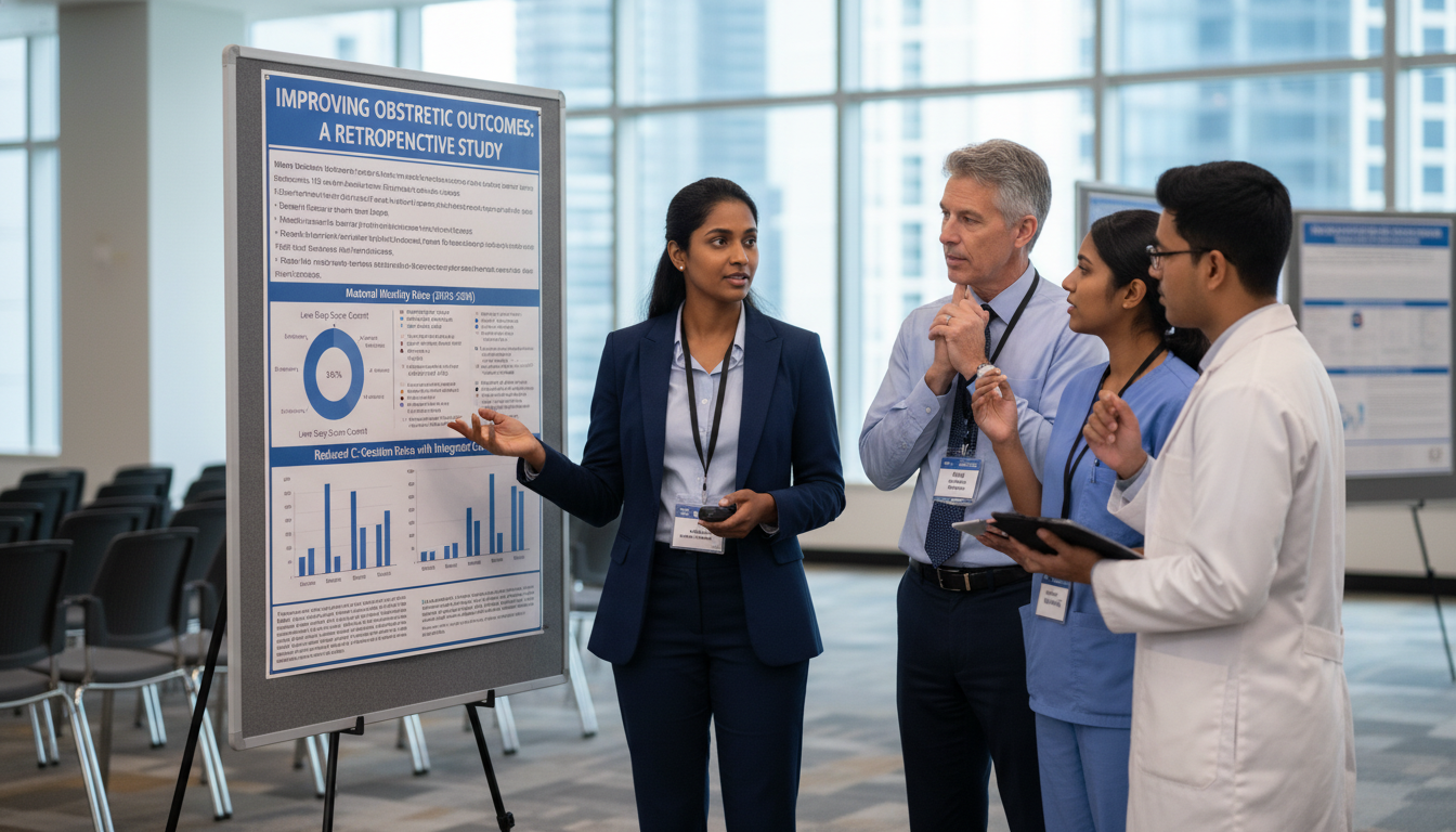 US citizen IMG presenting OB GYN research poster at conference US citizen IMG presenting OB GYN research poster at conference - US citizen IMG for Low Step Score Strategies for US Citizen