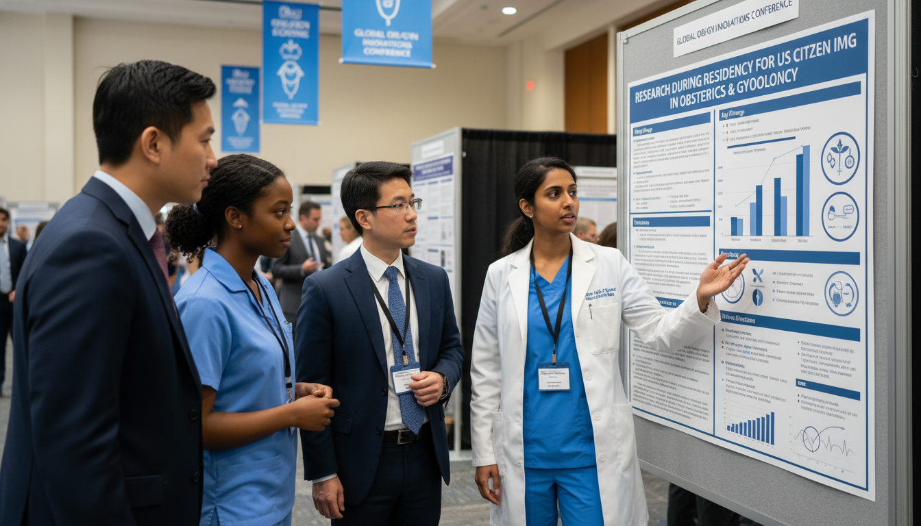 OBGYN team presenting research findings at a conference - US citizen IMG for Research During Residency for US Citizen IMG in