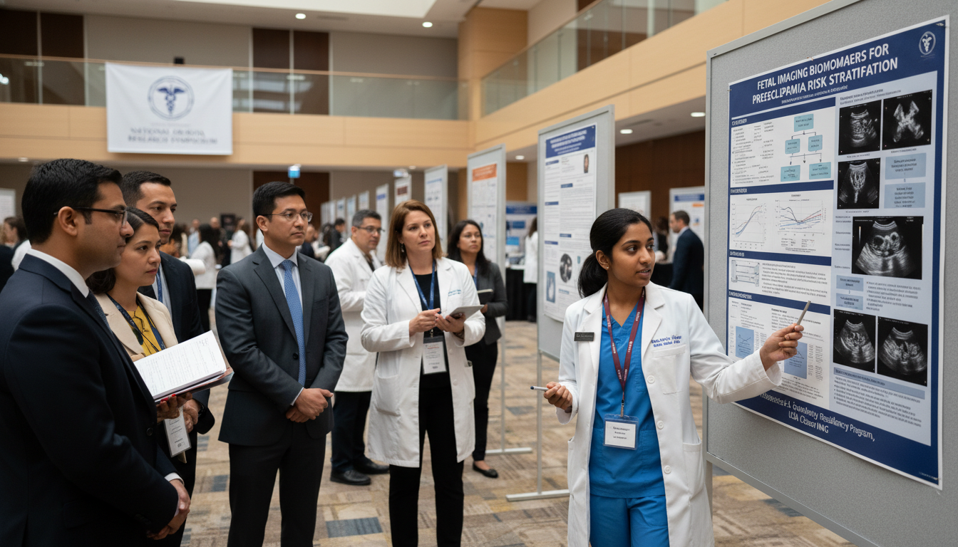 OB GYN resident presenting research poster at conference OB GYN resident presenting research poster at conference - US citizen IMG for Research Profile Building for US Citizen IMG in