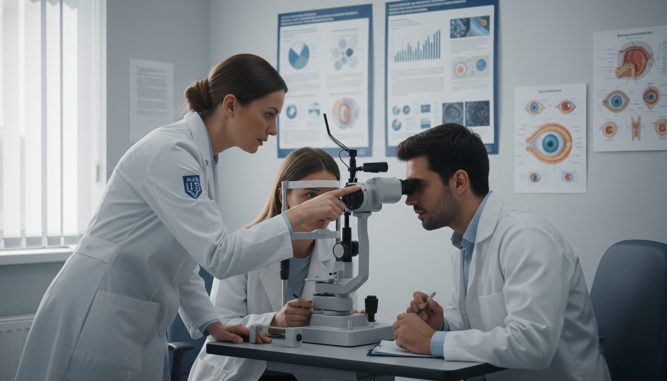 Ophthalmologist teaching residents in an academic eye clinic Ophthalmologist teaching residents in an academic eye clinic - US citizen IMG for Academic vs Private Practice for US Citizen