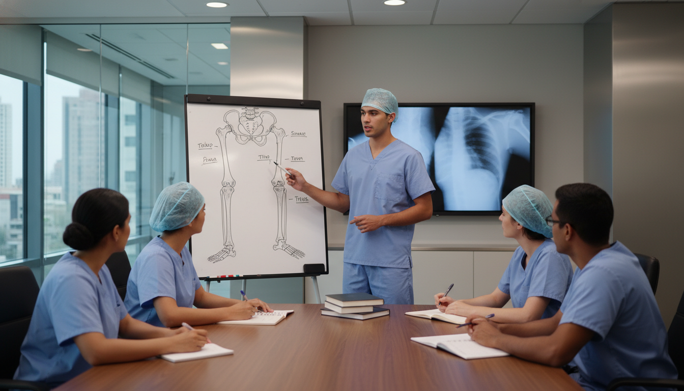 Orthopedic surgery resident explaining case on whiteboard - US citizen IMG for Common Interview Questions for US Citizen IMG