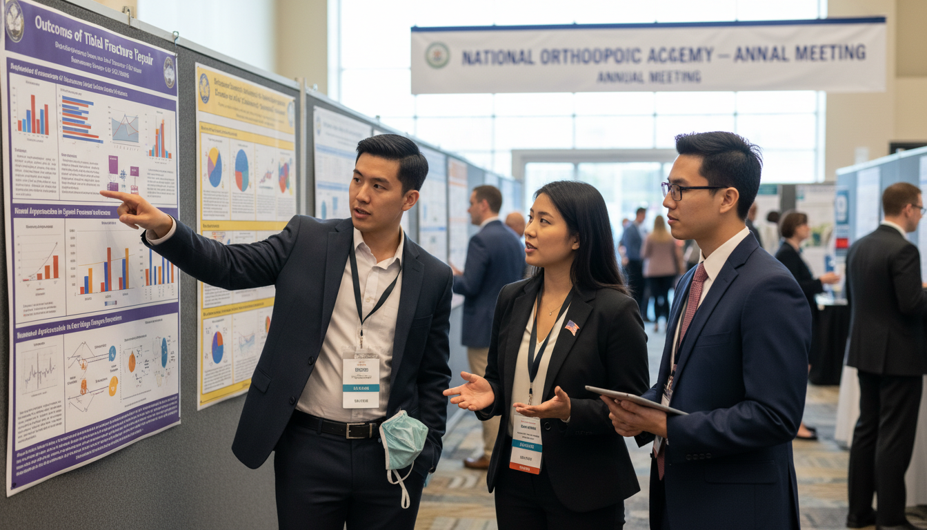 Orthopedic residents presenting research posters - US citizen IMG for Research Profile Building for US Citizen IMG in Orthope