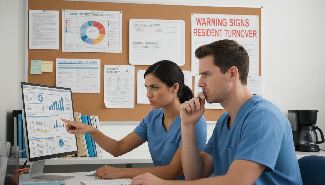 Orthopedic surgery residents reviewing case logs Orthopedic surgery residents reviewing case logs - US citizen IMG for Resident Turnover Warning Signs for US Citizen IMG in O