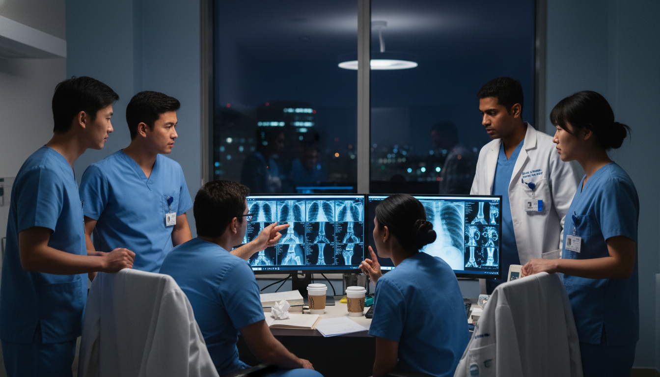 Orthopedic residents during a busy call night - US citizen IMG for Work-Life Balance Assessment for US Citizen IMG in Orthope