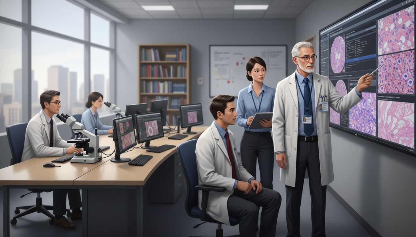 Pathology sign-out room with visiting student and faculty discussing cases Pathology sign-out room with visiting student and faculty discussing cases - US citizen IMG for Away Rotation Strategy for US