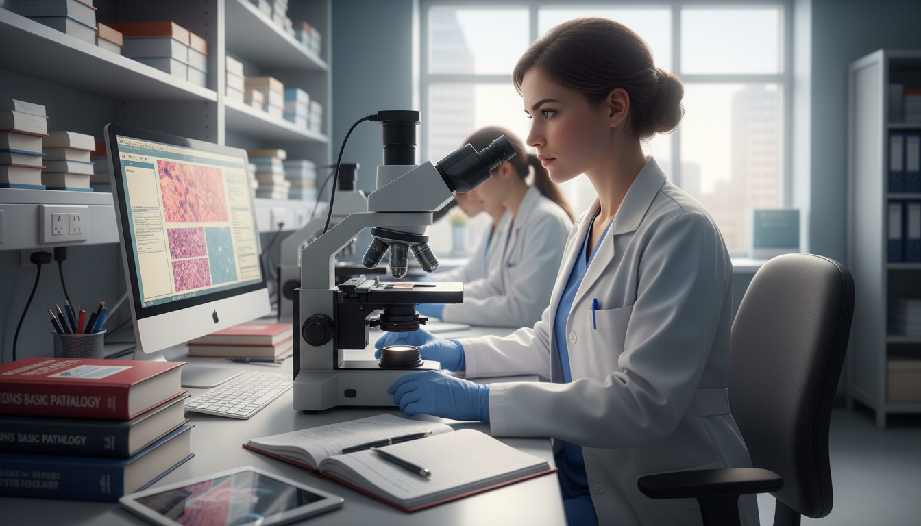 Pathology Resident Reviewing Slides and Notes Pathology Resident Reviewing Slides and Notes - US citizen IMG for Addressing Red Flags for US Citizen IMG in Pathology