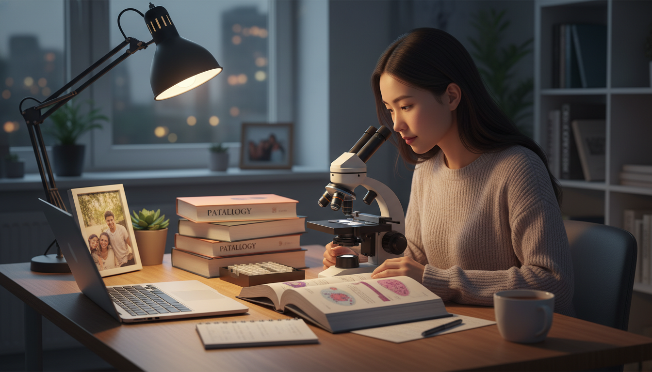 Pathology resident studying at home with balanced personal life Pathology resident studying at home with balanced personal life - US citizen IMG for Work-Life Balance Assessment for US Citi