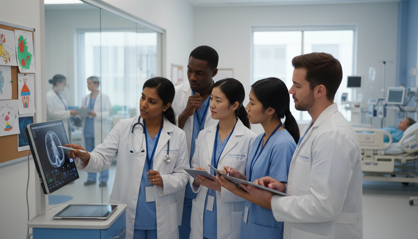 Pediatric academic hospital team teaching residents and students Pediatric academic hospital team teaching residents and students - US citizen IMG for Academic vs Private Practice for US Cit