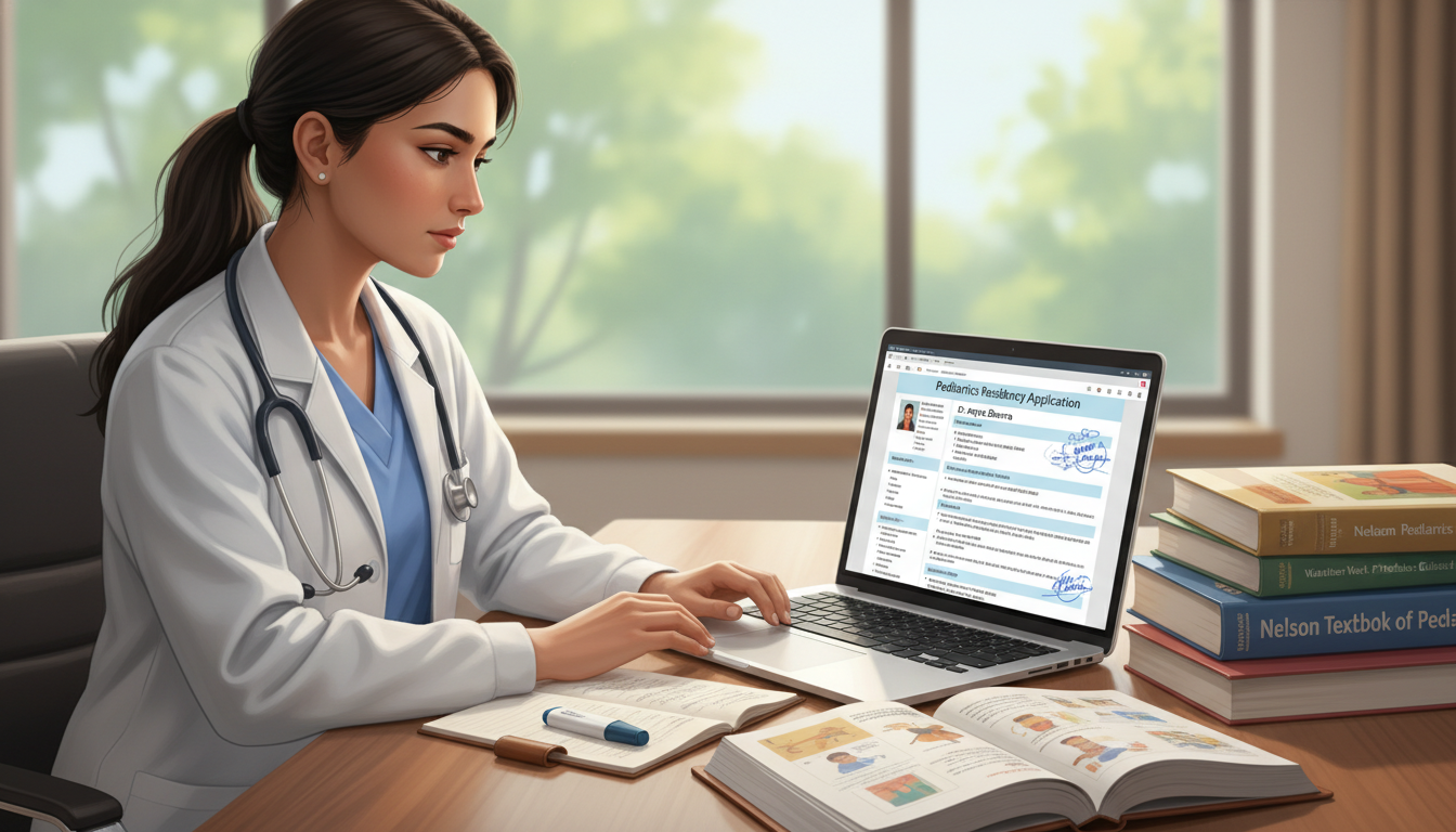 Medical student refining pediatrics-focused CV on laptop Medical student refining pediatrics-focused CV on laptop - US citizen IMG for CV Building for US Citizen IMG in Pediatrics
