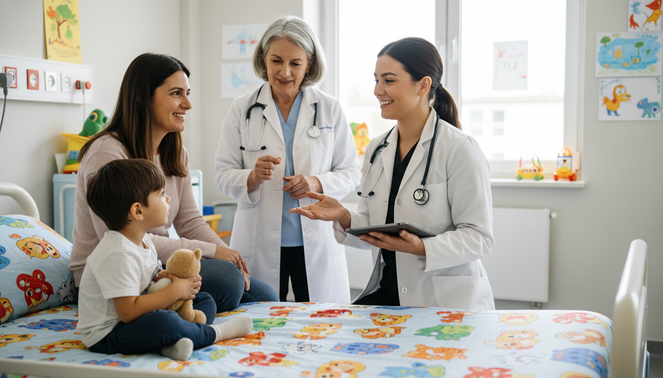 Medical student on pediatrics ward interacting with child patient and preceptor Medical student on pediatrics ward interacting with child patient and preceptor - US citizen IMG for Letters of Recommendatio