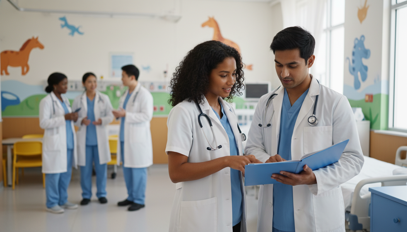 US citizen IMG student speaking with a pediatric attending during hospital rounds US citizen IMG student speaking with a pediatric attending during hospital rounds - US citizen IMG for Networking in Medicine
