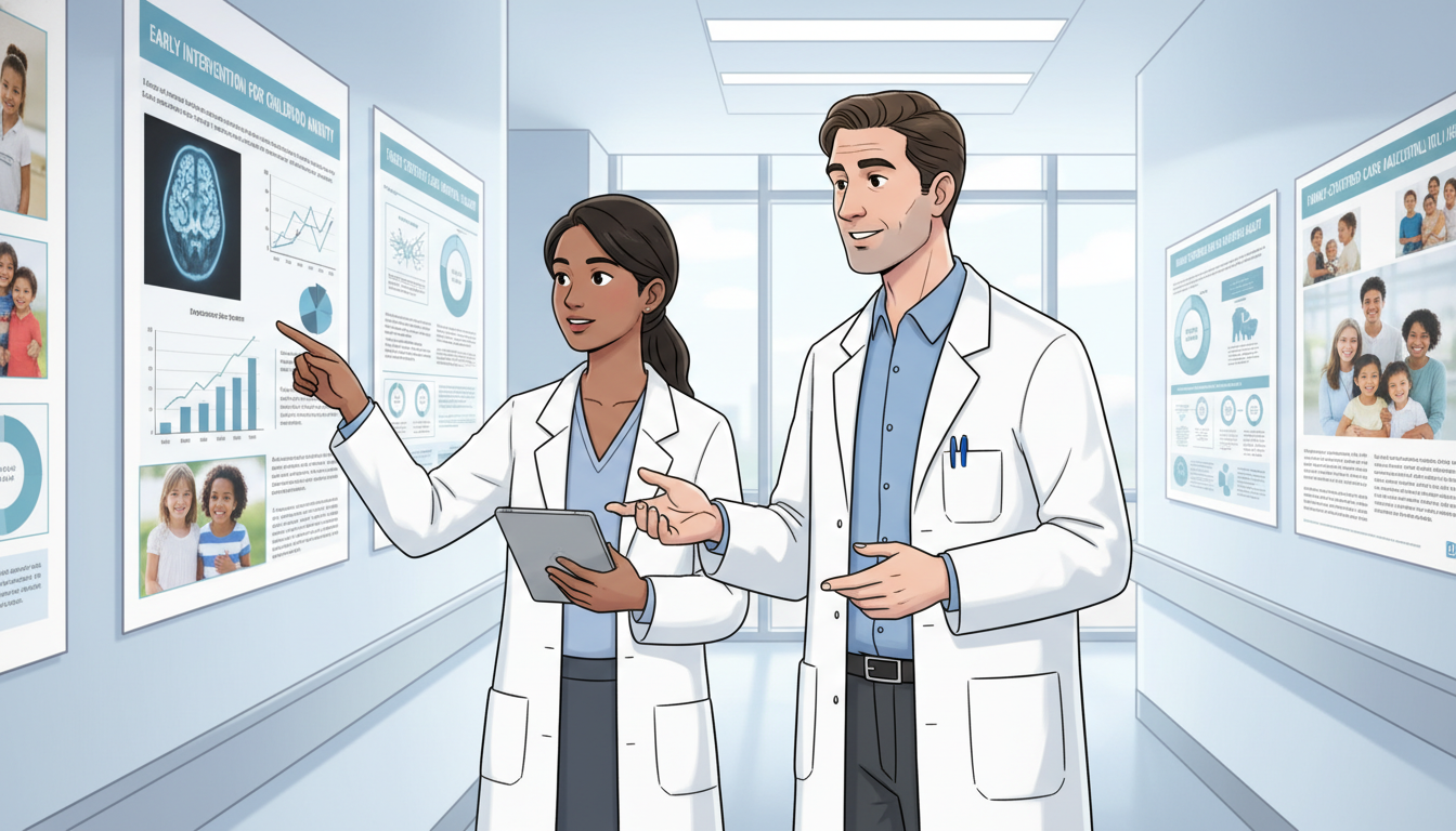 Pediatrics-psychiatry resident discussing child mental health research with mentor - US citizen IMG for Research Profile Buil