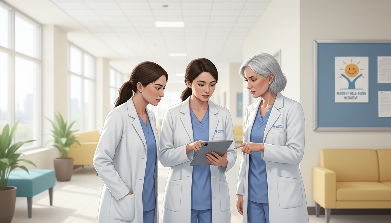 Small group of pediatrics-psychiatry residents during teaching rounds Small group of pediatrics-psychiatry residents during teaching rounds - US citizen IMG for Resident Turnover Warning Signs fo