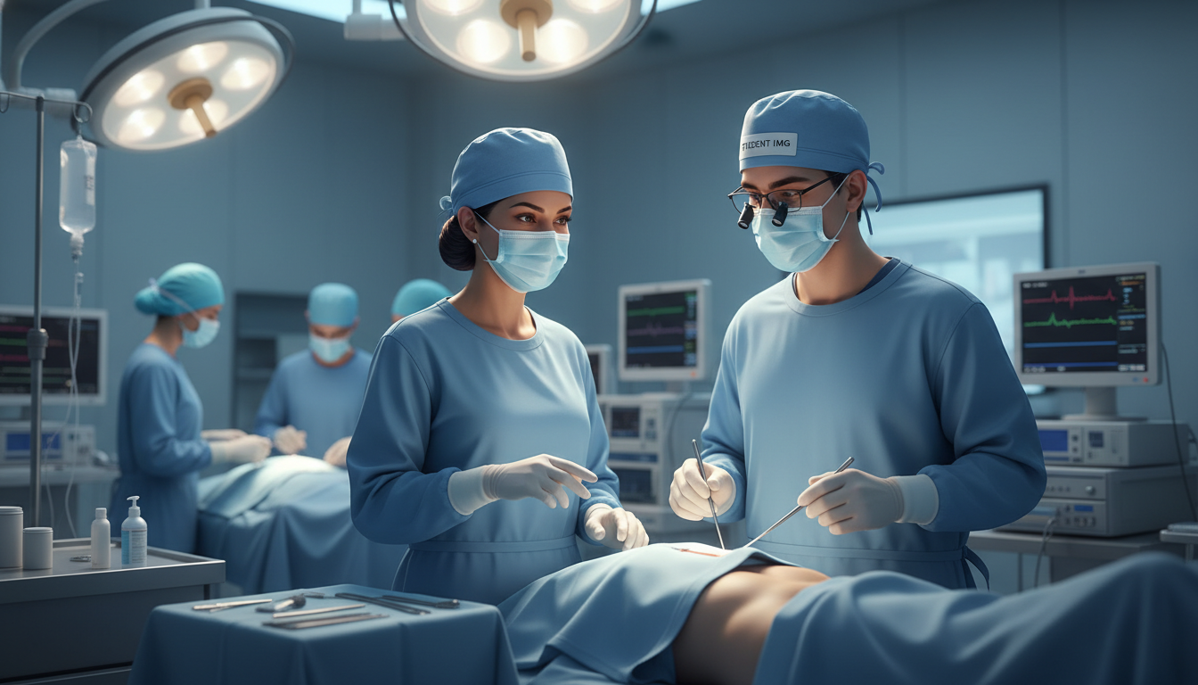 Plastic surgery attending teaching an IMG student during an operation Plastic surgery attending teaching an IMG student during an operation - US citizen IMG for Away Rotation Strategy for US Citi