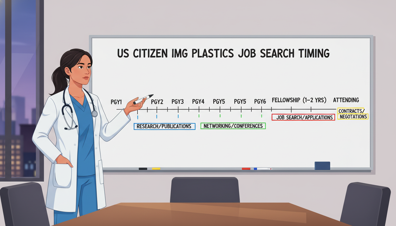 Plastic surgery resident reviewing multi-year career timeline Plastic surgery resident reviewing multi-year career timeline - US citizen IMG for Job Search Timing for US Citizen IMG in Pl