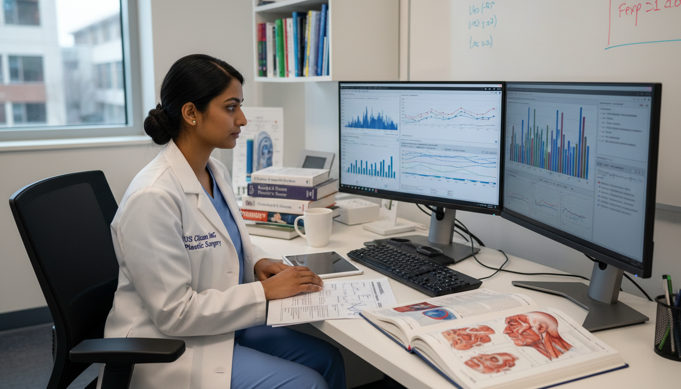 Plastic surgery resident analyzing surgical outcome data Plastic surgery resident analyzing surgical outcome data - US citizen IMG for Research During Residency for US Citizen IMG in