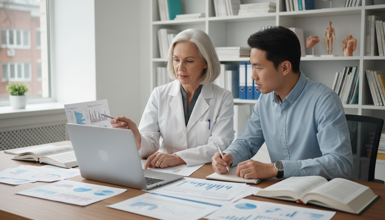 Plastic surgery research mentor guiding an IMG student through data and manuscripts - US citizen IMG for Research Profile Bui