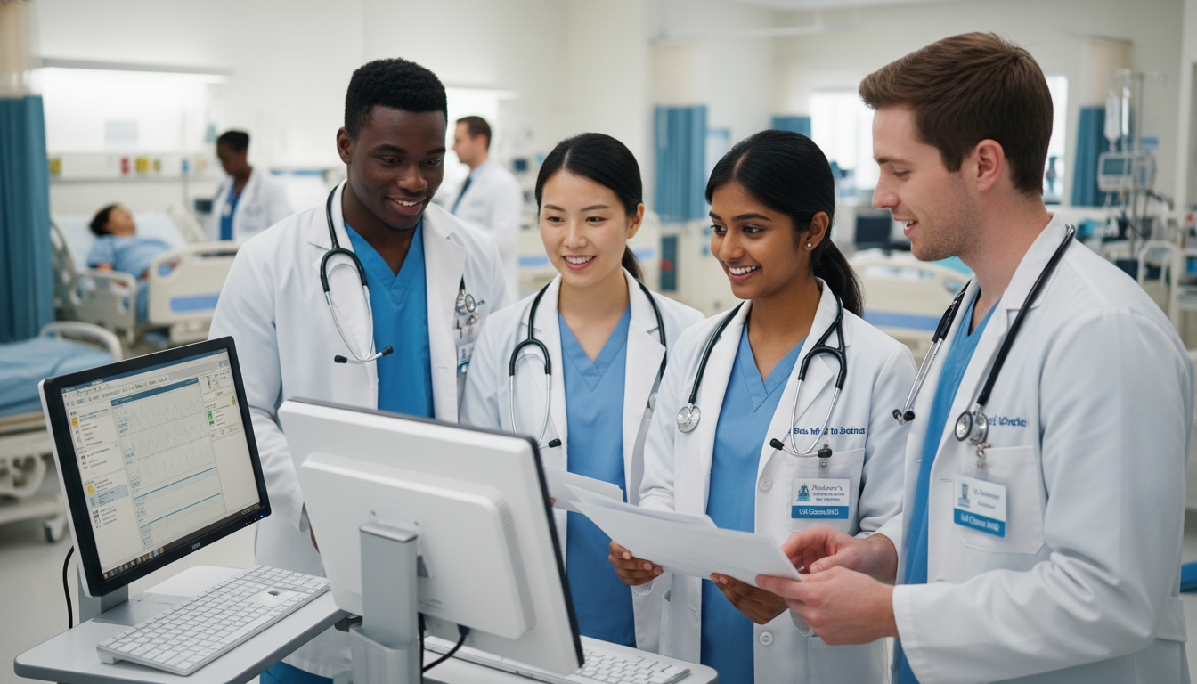 Residents on a general medicine ward during a busy prelim internal medicine shift Residents on a general medicine ward during a busy prelim internal medicine shift - US citizen IMG for Work-Life Balance Asse