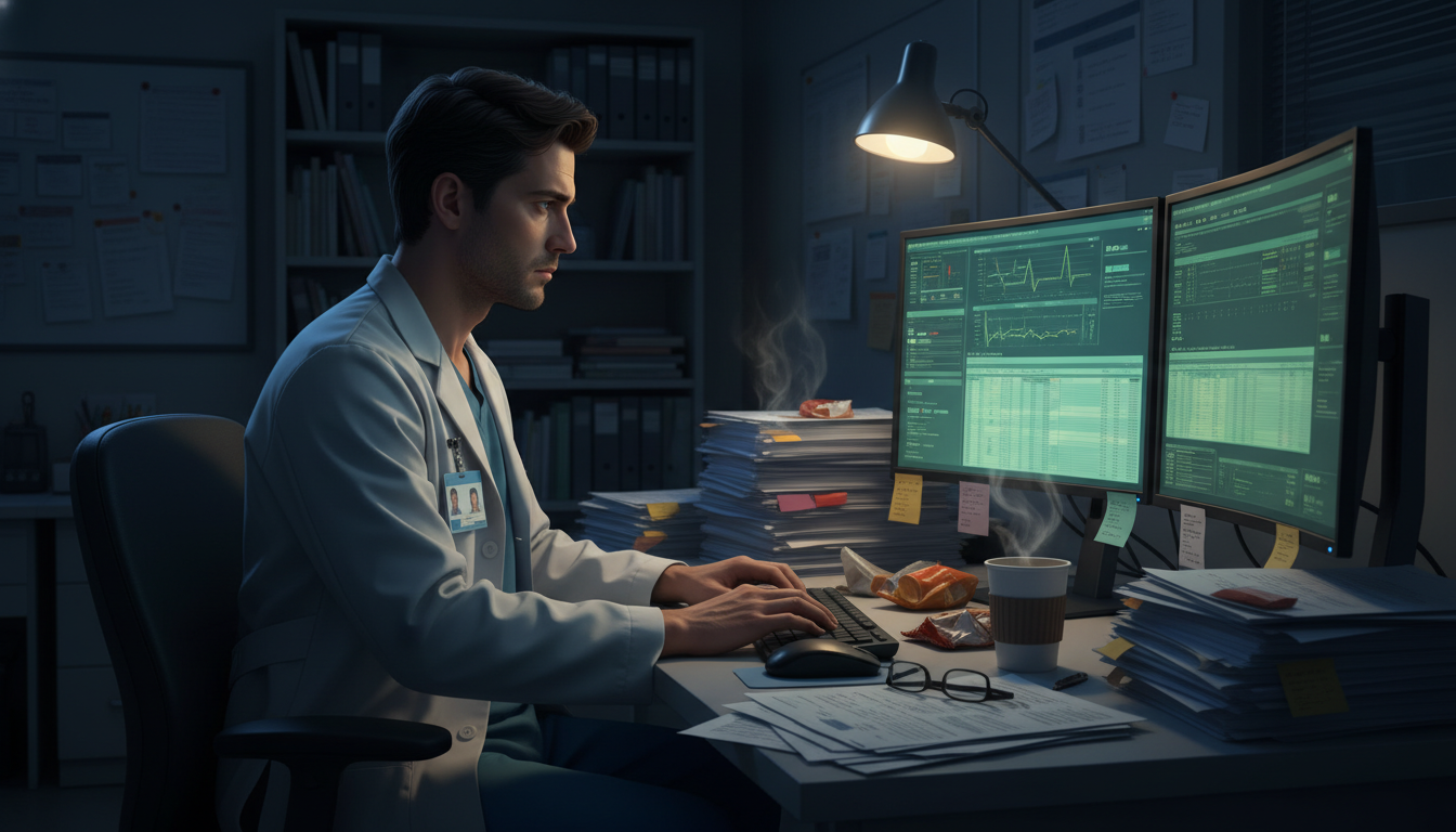 Surgery resident working late on research in hospital workroom - US citizen IMG for Research During Residency for US Citizen