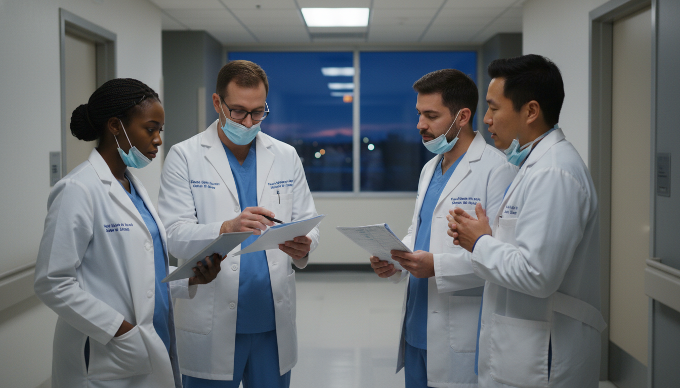 Surgery residents during early morning rounds Surgery residents during early morning rounds - US citizen IMG for Work-Life Balance Assessment for US Citizen IMG in Prelimi