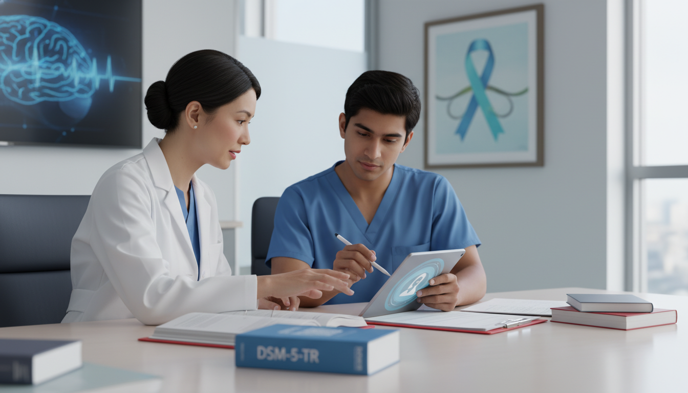 Psychiatry attending and visiting medical student discussing a patient case Psychiatry attending and visiting medical student discussing a patient case - US citizen IMG for Away Rotation Strategy for U