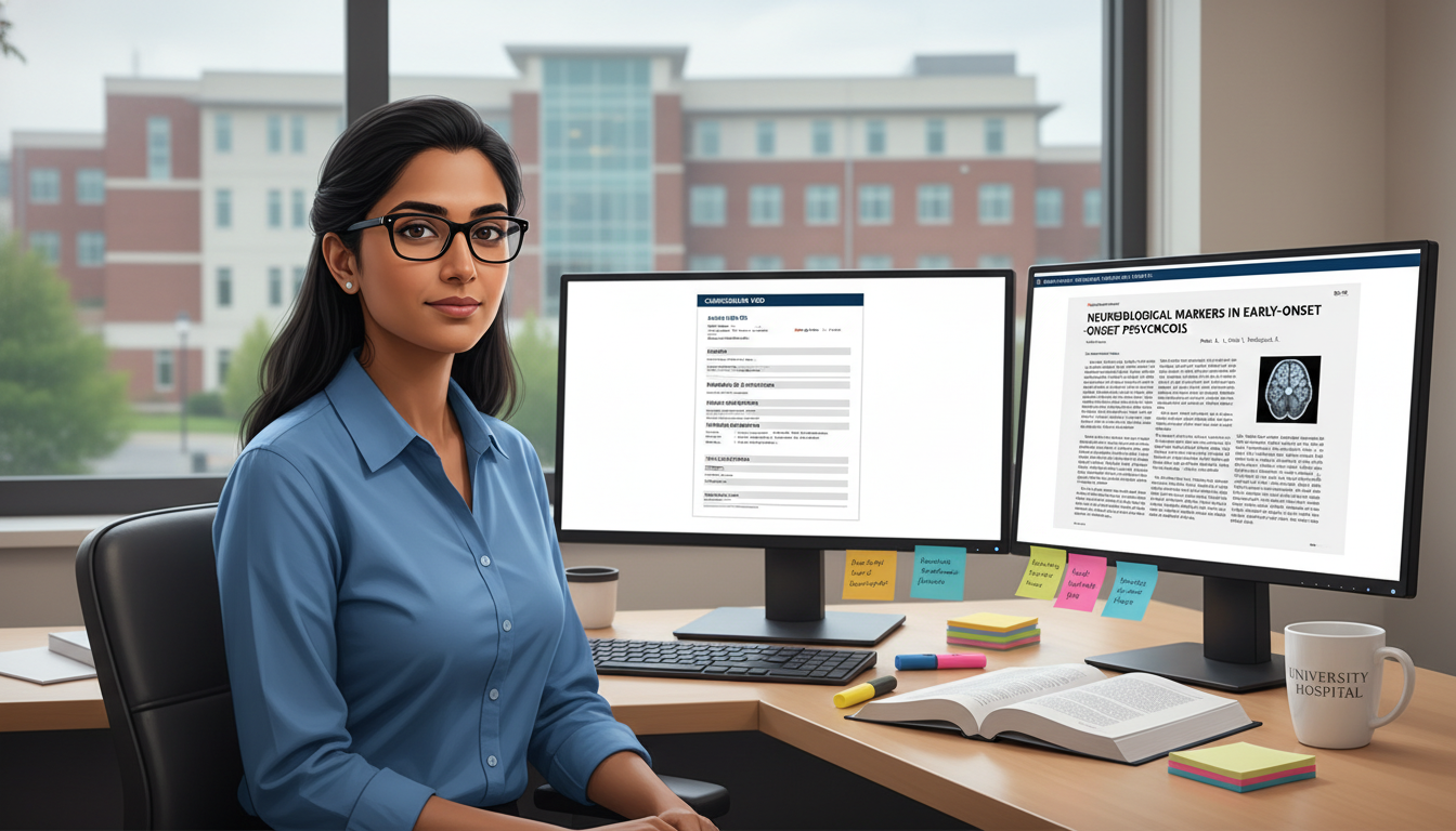 Resident reviewing psychiatry research and CV - US citizen IMG for CV Building for US Citizen IMG in Psychiatry