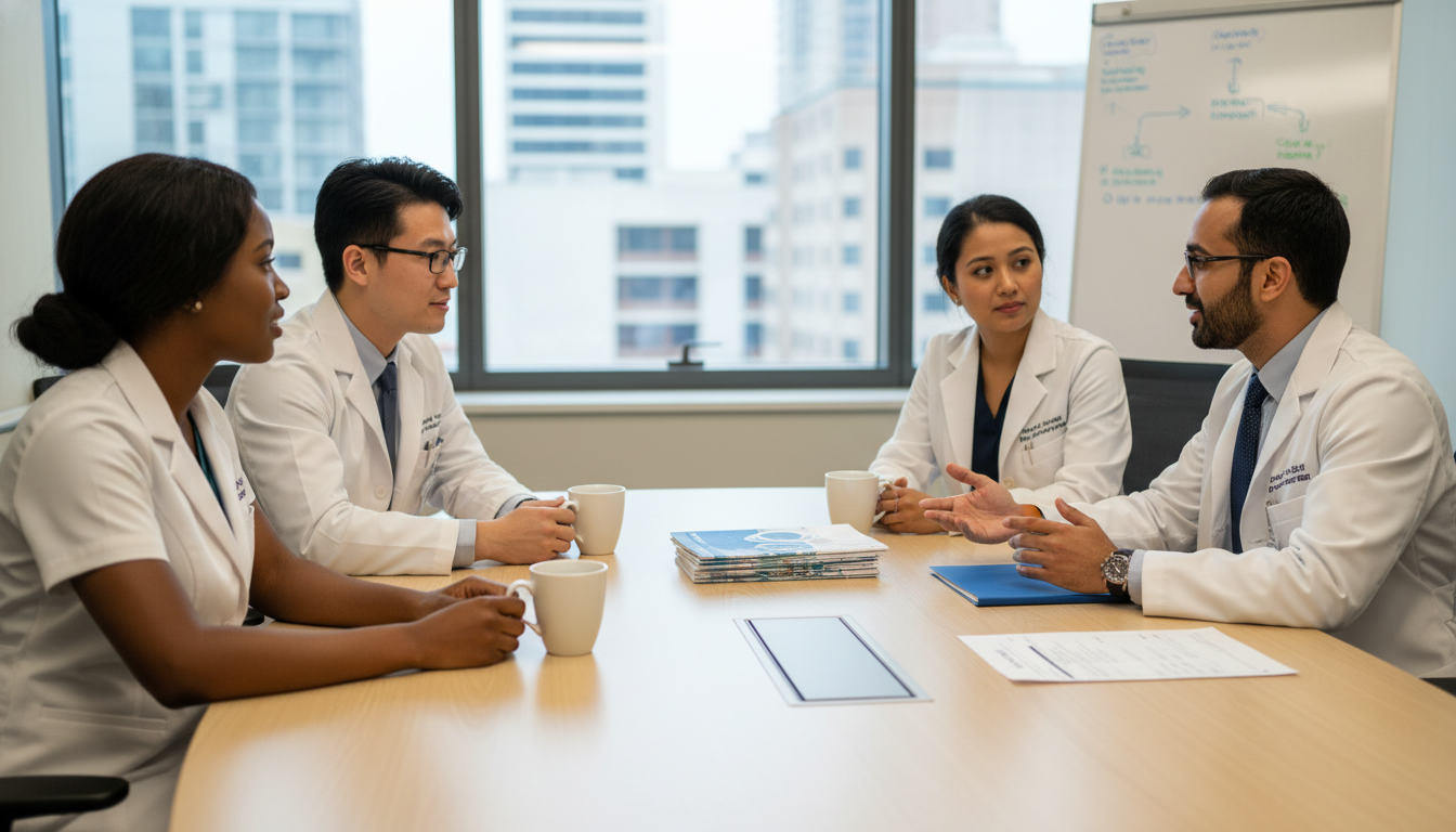 US citizen IMG speaking with psychiatry residents during a residency interview day US citizen IMG speaking with psychiatry residents during a residency interview day - US citizen IMG for Identifying Malignant