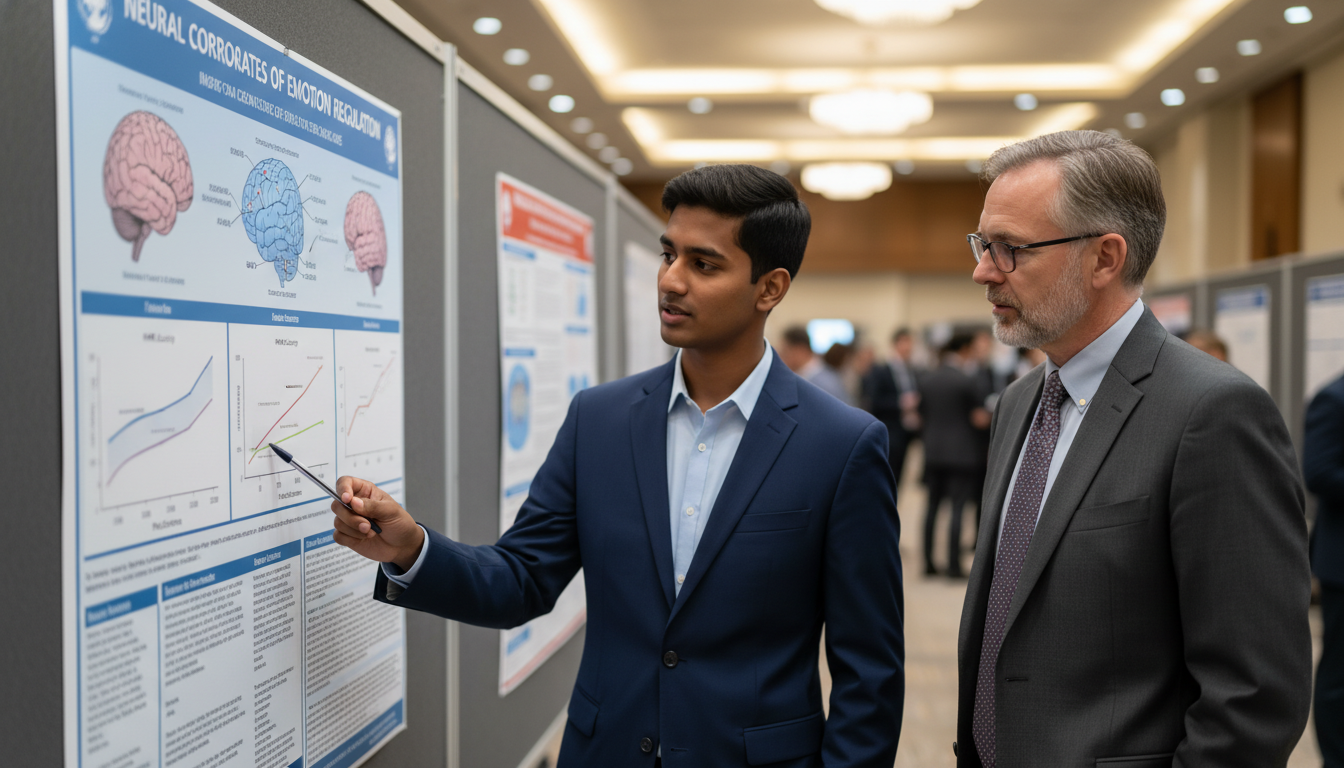 Medical student presenting psychiatry research poster - US citizen IMG for Research Profile Building for US Citizen IMG in Ps