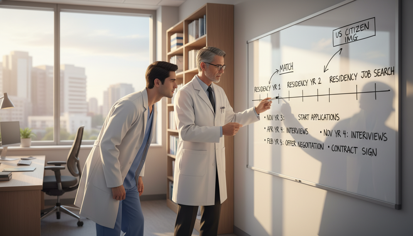 Radiation Oncology Attending Discussing Career Timeline with Resident Radiation Oncology Attending Discussing Career Timeline with Resident - US citizen IMG for Job Search Timing for US Citizen I