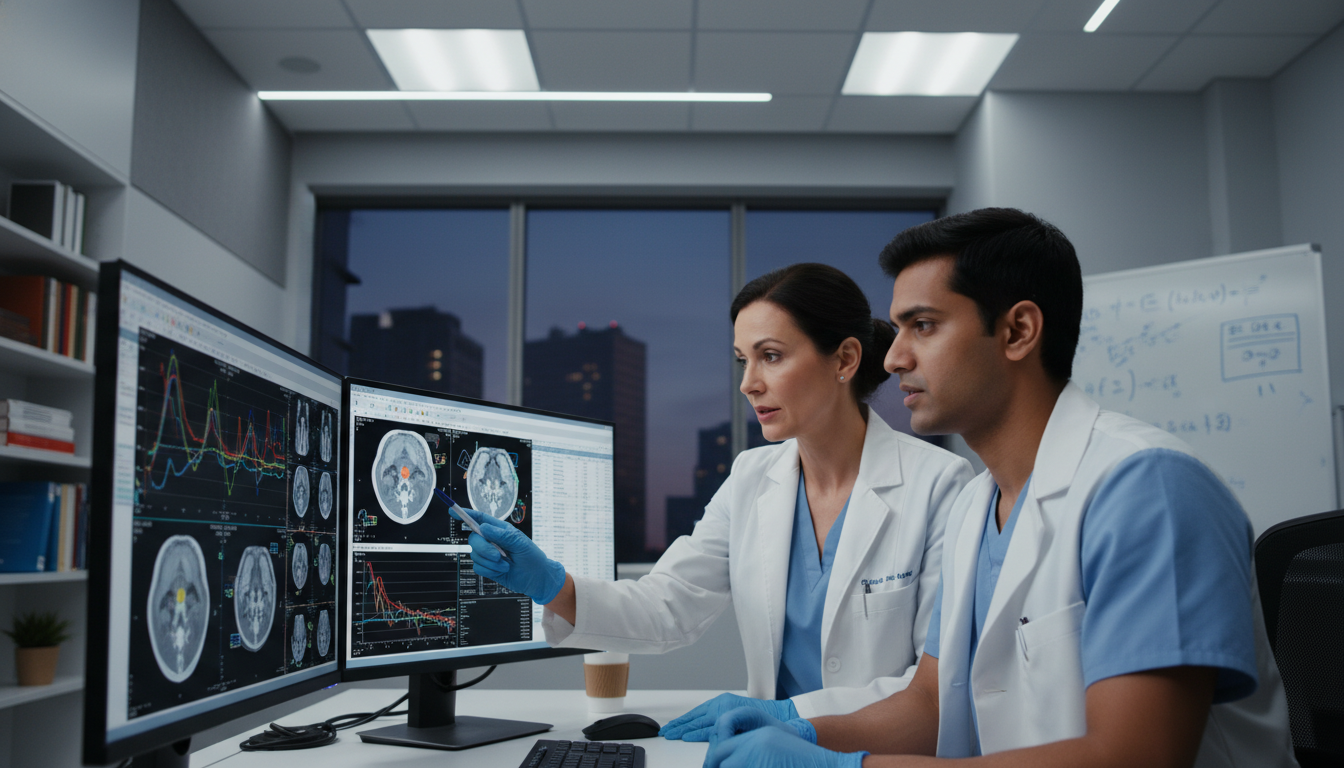 Radiation oncology resident and mentor discussing research data Radiation oncology resident and mentor discussing research data - US citizen IMG for Research During Residency for US Citizen