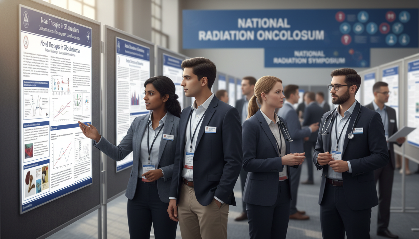 Radiation oncology residents presenting posters at a conference Radiation oncology residents presenting posters at a conference - US citizen IMG for Research During Residency for US Citizen