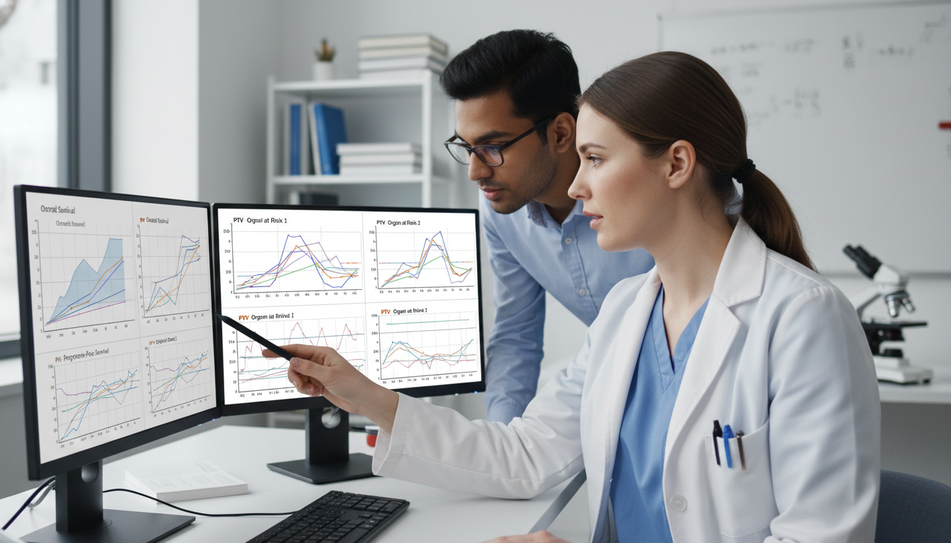 Radiation oncology resident and student discussing research data Radiation oncology resident and student discussing research data - US citizen IMG for Research Profile Building for US Citize