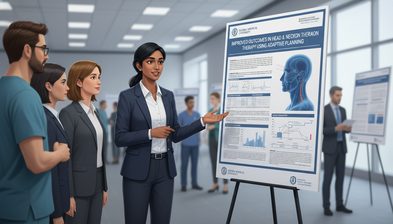 Student presenting radiation oncology research poster at a conference Student presenting radiation oncology research poster at a conference - US citizen IMG for Research Profile Building for US C