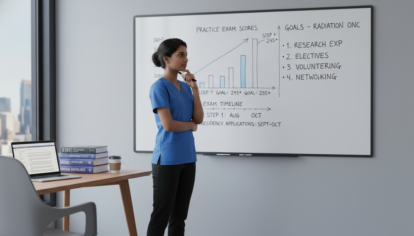 US citizen IMG tracking Step exam performance and practice scores on a whiteboard - US citizen IMG for Step Score Strategy fo