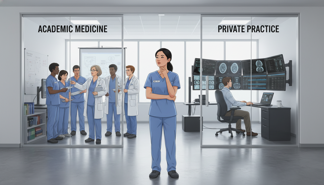 Radiology resident comparing academic and private practice settings Radiology resident comparing academic and private practice settings - US citizen IMG for Academic vs Private Practice for US