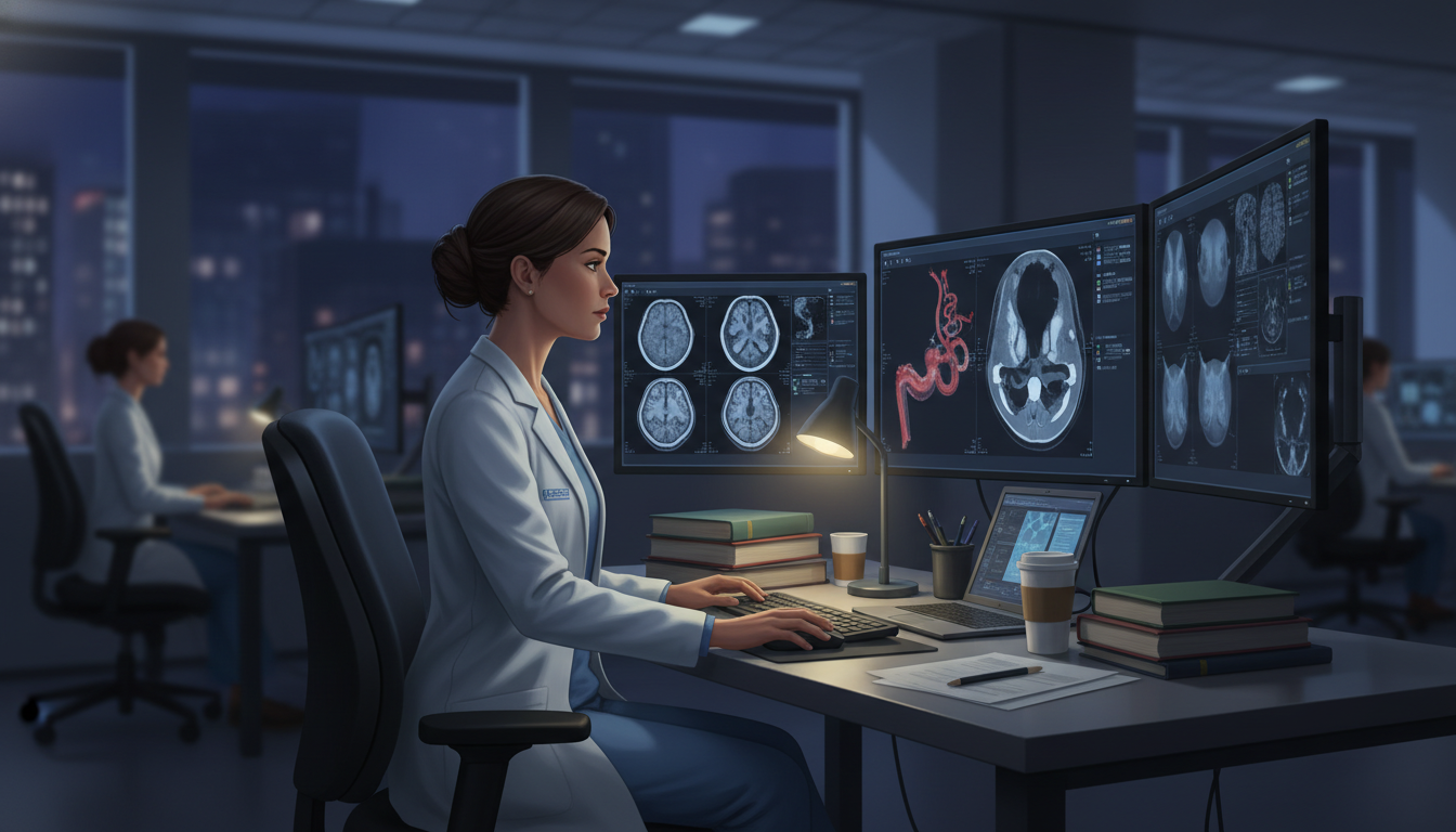 Diagnostic radiology resident working in PACS workstation - US citizen IMG for Program Selection Strategy for US Citizen IMG